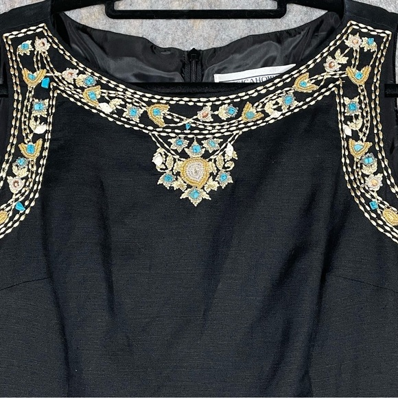 Jessica Howard Black Linen Blend Beaded Embroidered Sleeveless Summer Dress - 10 - Picture 5 of 15